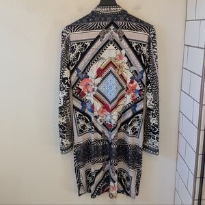 Hale Bob Women's Multicolor Floral Butterfly Slinky Shirt Dress Size Medium